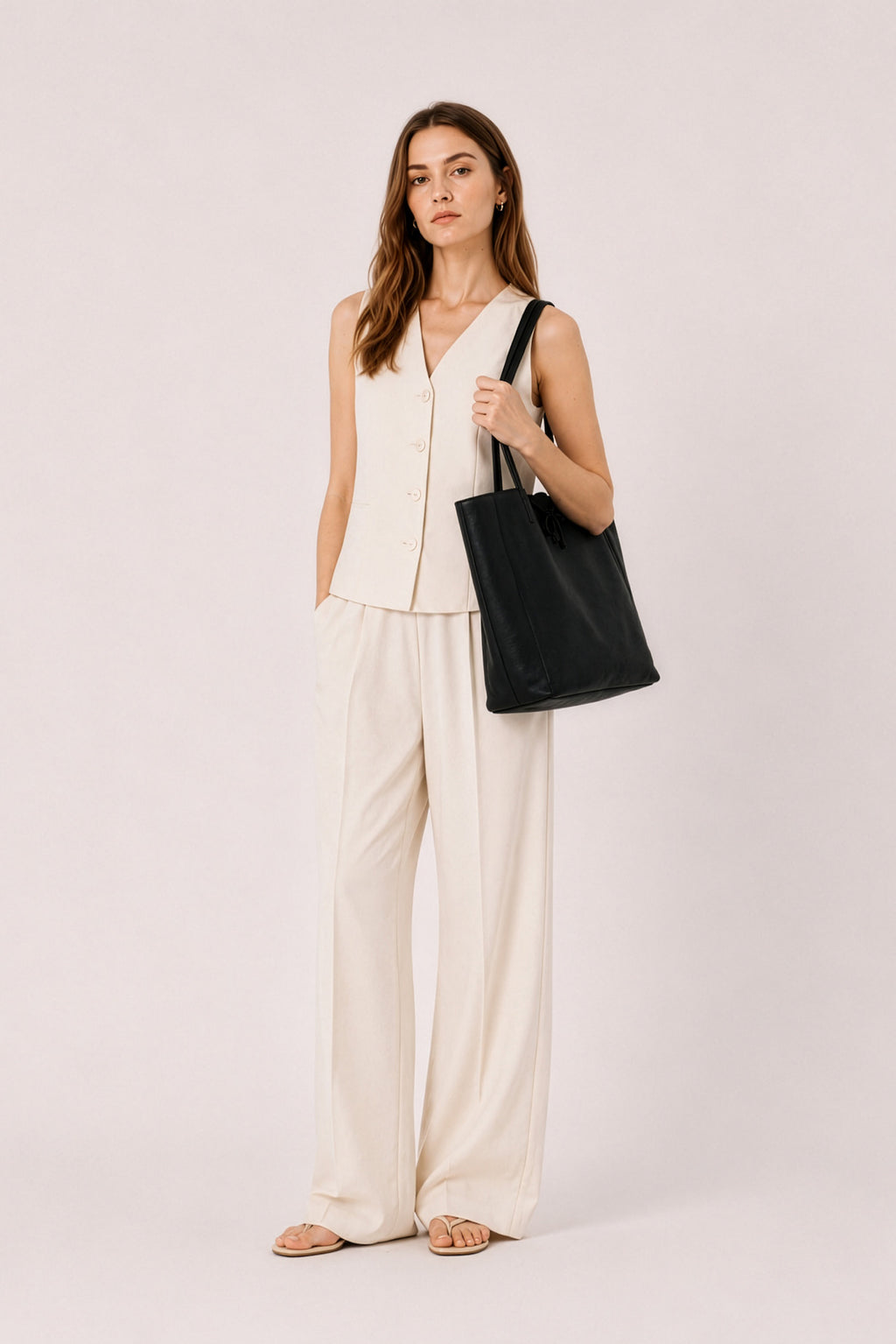 Bolso shopper de piel negro llevado al hombro
