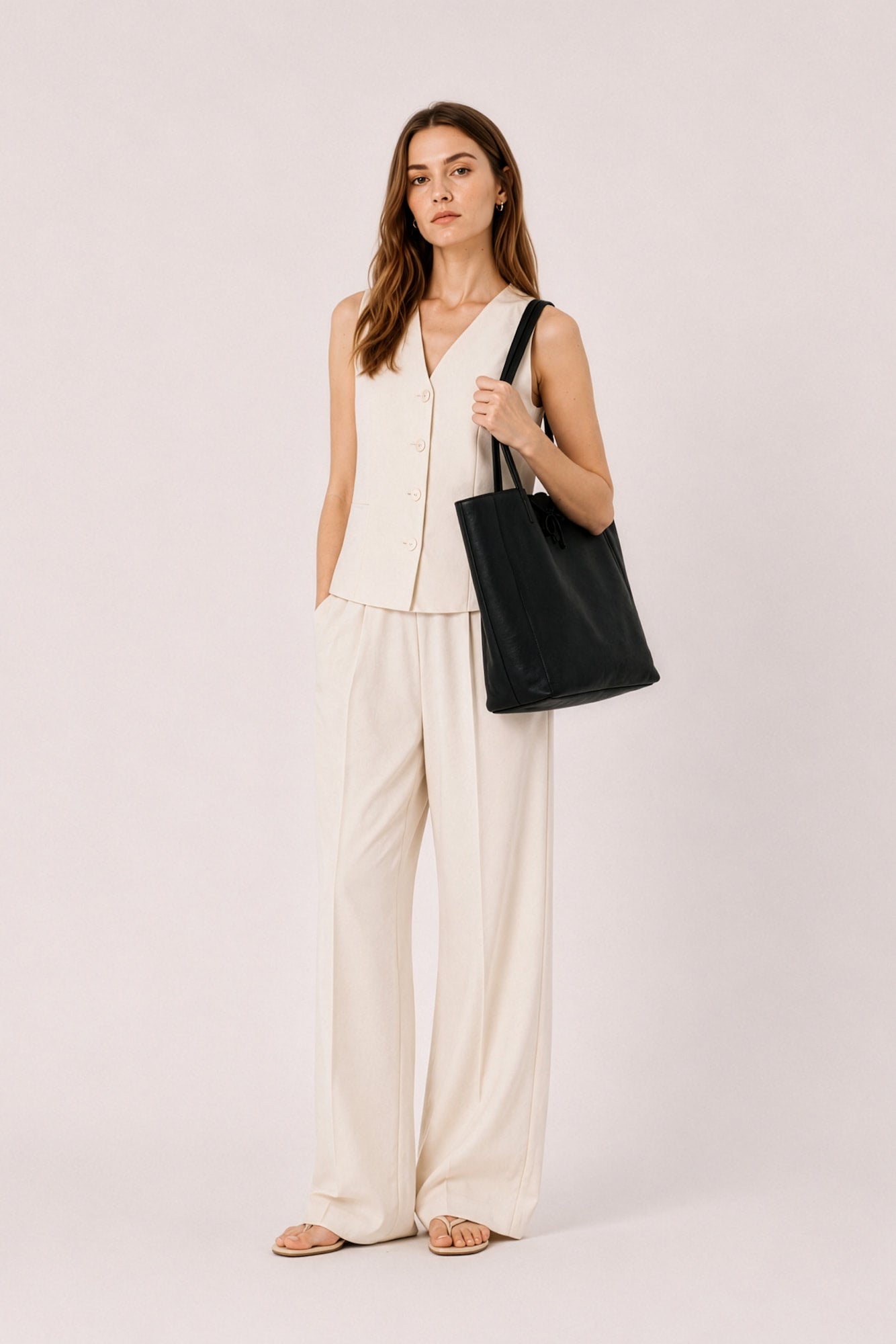 Bolso shopper de piel negro llevado al hombro