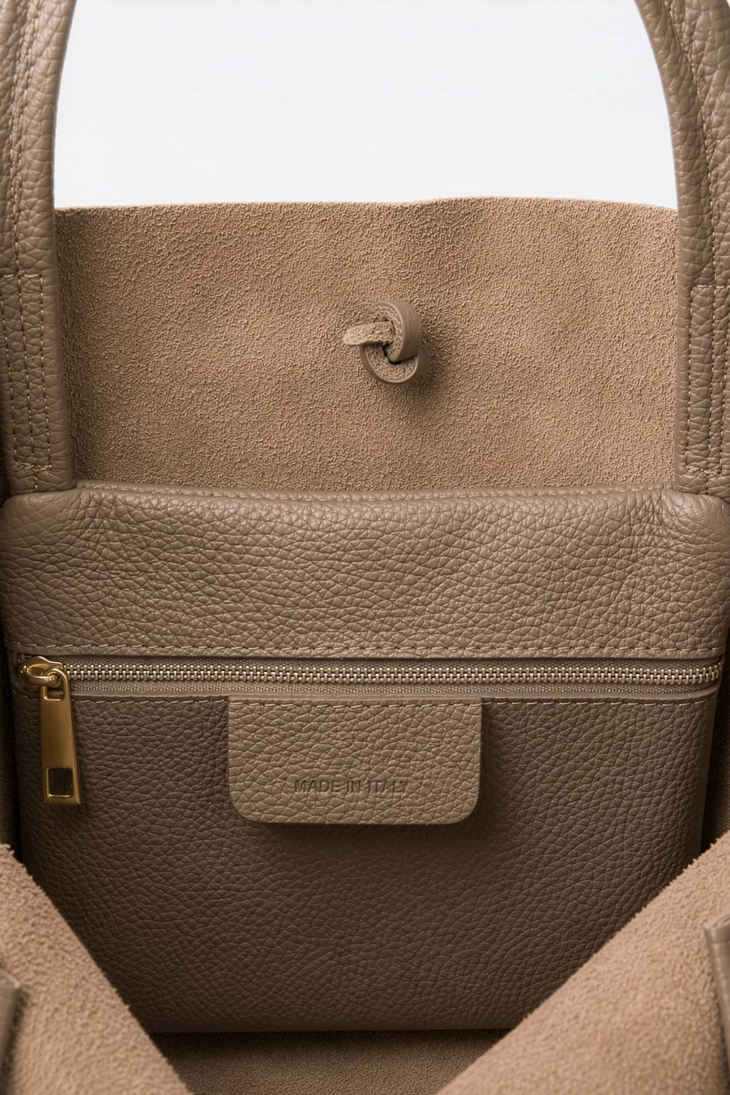 Interior de bolso shopper de piel para mujer con bolsillo con cremallera