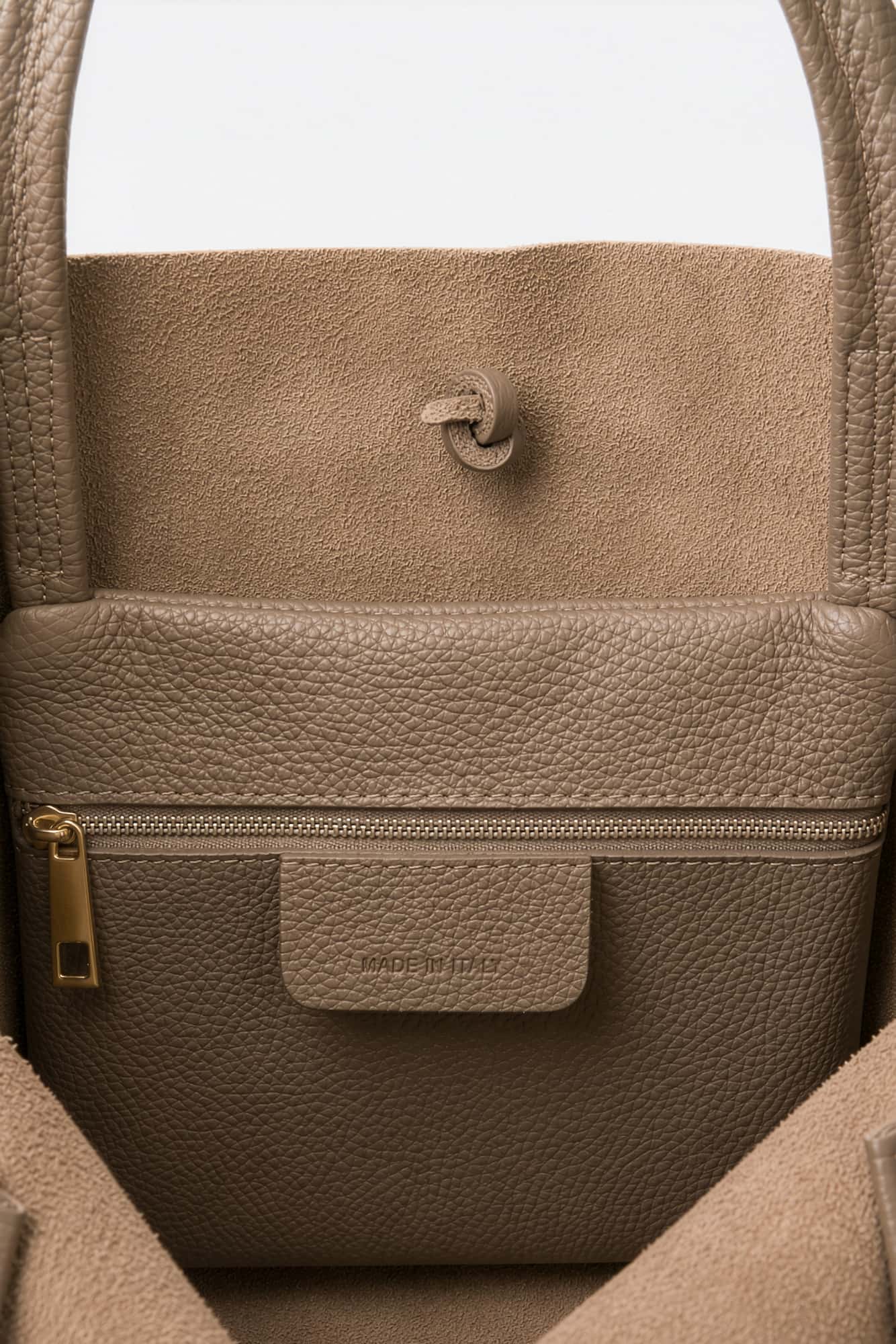 Interior de bolso shopper de piel para mujer con bolsillo con cremallera